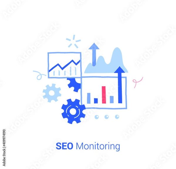Fototapeta Doodle flat design icon vector illustration concept. Seo monitoring, setting up and managing charts.