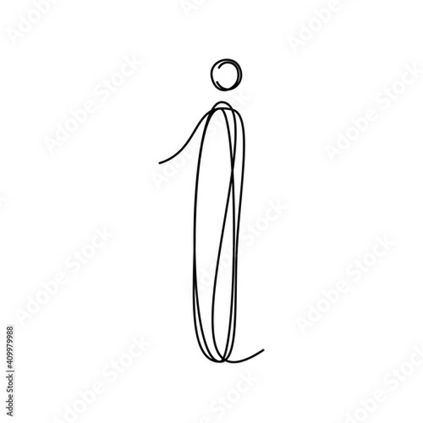 Fototapeta Continuous thin line letter I. vector illustration alphabet symbol with one line, minimalistic simple first letter name, icon, logo