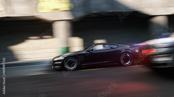 Obraz street police fast car chase visualisation, 3D Illustration