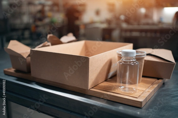 Fototapeta set of food boxes and cardboard containers for delivery