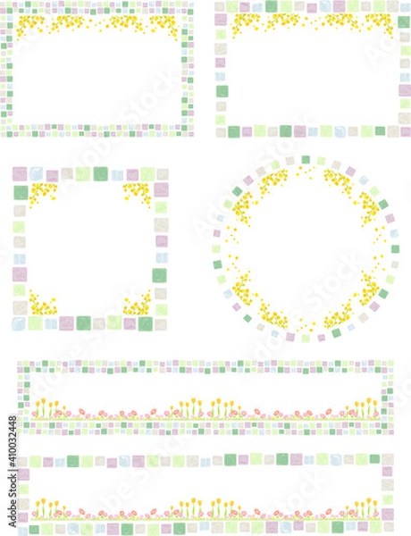 Fototapeta 手描きミモザ　水彩モザイクフレームセット