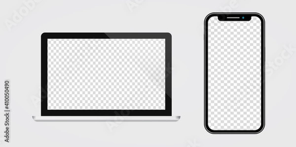 Obraz Laptop and smartphone with blank screen isolated on white background