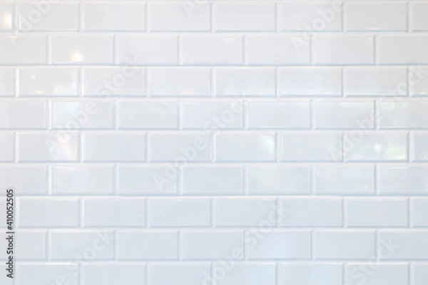 Fototapeta White ceramic brick tile wall,background.