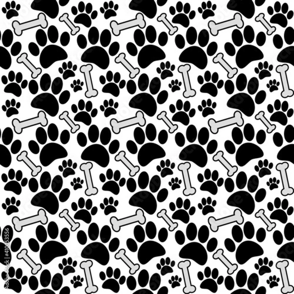 Fototapeta Dog Paw Prints And Bones Vector Pattern
