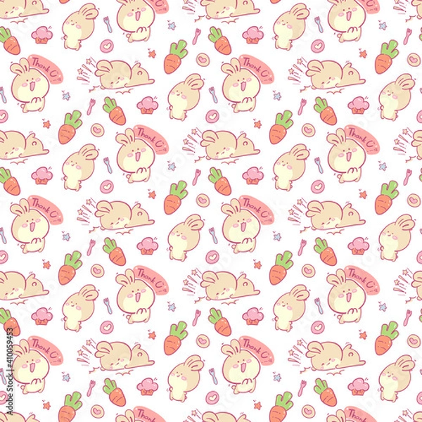 Fototapeta Seamless pattern hand drawn funny rabbit background