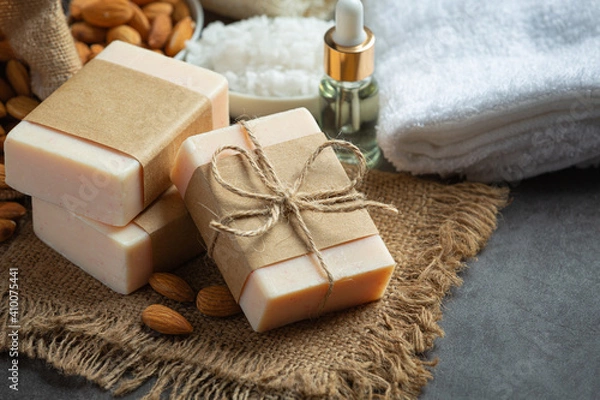 Obraz Handmade soap almond on dark background