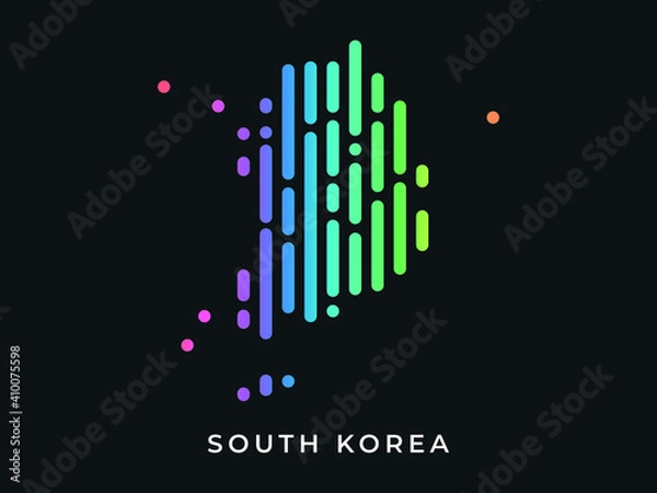 Fototapeta Digital modern colorful rounded lines South Korea map logo vector illustration design.