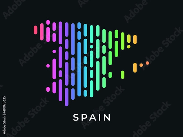 Fototapeta Digital modern colorful rounded lines Spain map logo vector illustration design.