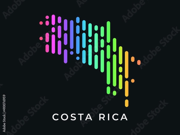 Fototapeta Digital modern colorful rounded lines Costa Rica map logo vector illustration design.