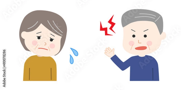 Fototapeta Grandfather getting angry at his wife. Vector illustration isolated on white background.