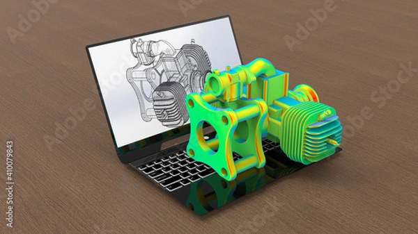 Obraz 3D rendering - computer aided design on a laptop concept