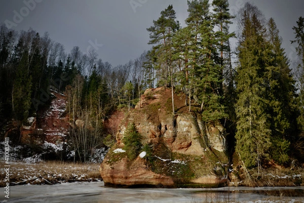 Obraz red sand stone by river