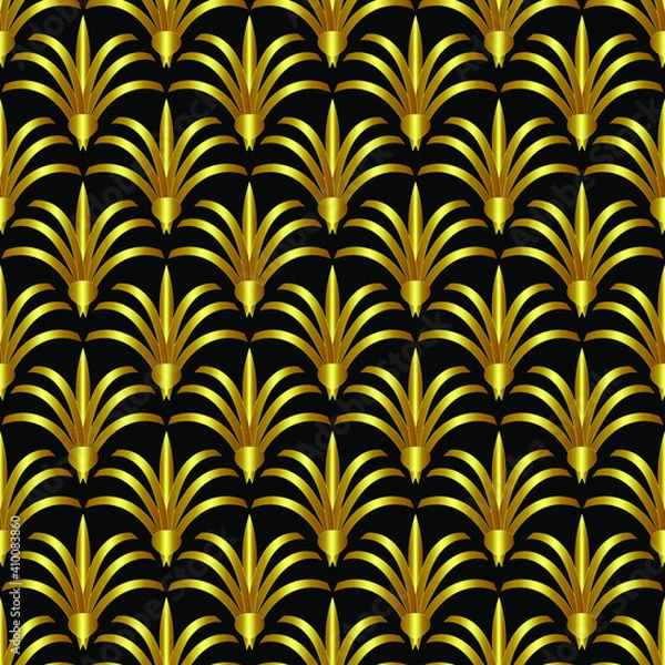 Obraz Seamless pattern in art Deco style. Decorative illustration of a palm tree, vintage ornament in vector. Wallpaper or elegant fabric