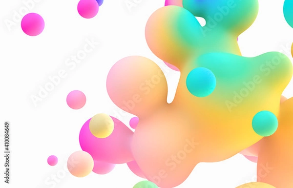 Fototapeta Abstract 3d art background. Holographic floating liquid blobs, soap bubbles, metaballs.
