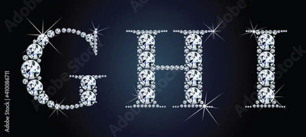 Fototapeta Diamond alphabet letters. Stunning beautiful GHI jewelry set in gems and silver. Vector eps10 illustration.