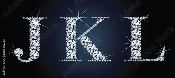 Fototapeta Diamond alphabet letters. Stunning beautiful JKL jewelry set in gems and silver. Vector eps10 illustration.