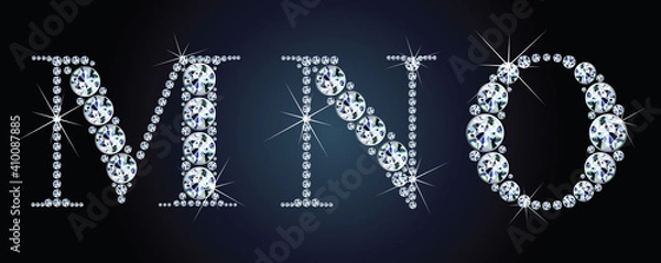 Fototapeta Diamond alphabet letters. Stunning beautiful MNO jewelry set in gems and silver. Vector eps10 illustration.