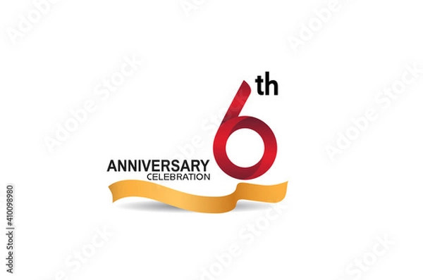 Fototapeta 6 anniversary design logotype red color and golden ribbon for celebration isolated on white background can be use for invitation, greeting card, and special event