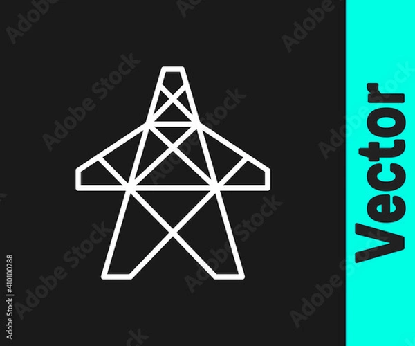Fototapeta White line Electric tower used to support an overhead power line icon isolated on black background. High voltage power pole line. Vector.