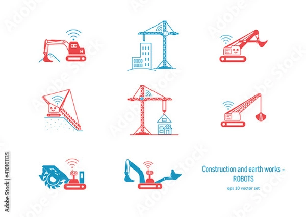 Obraz Construction and earth works - robots.