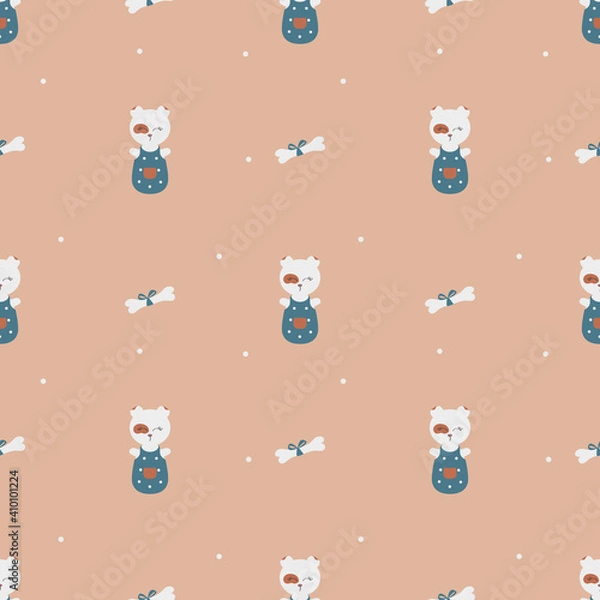 Fototapeta seamless pattern sleeping dog for baby textiles without gradient