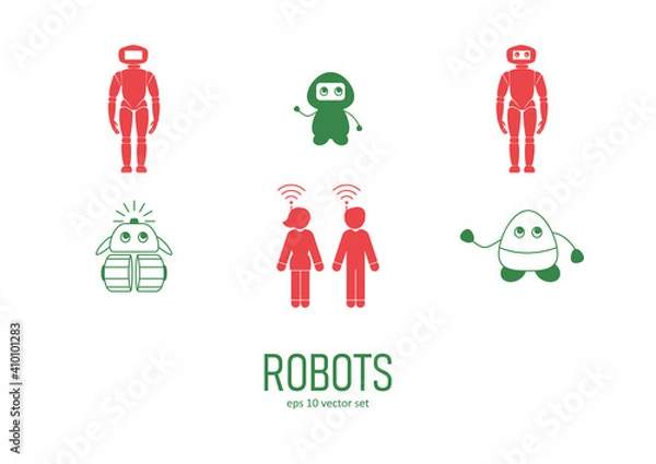 Obraz Robots - vector icons set on white background.