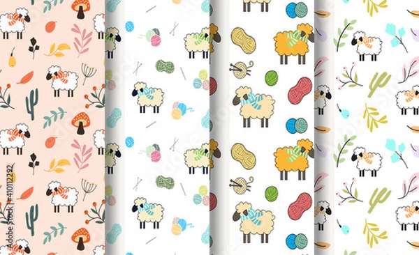 Obraz Sheep pattern set, Pattern set with winter items