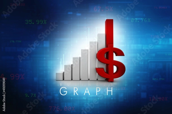 Obraz 3d illustration of American dollar icon with business graph on abstract business background
