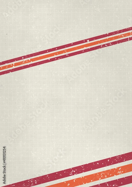 Obraz A retro 1970's or 1980's light graphic background design for use as a product, poster or flyer background with horizontal angled orange and red stripes with and copy space
