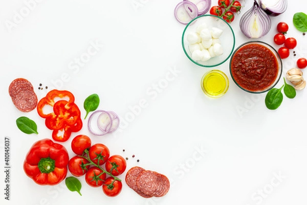 Obraz Italian pizza preparation and ingredients