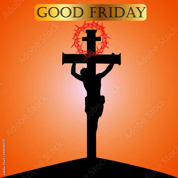 Fototapeta vector illustration of good Friday with Jesus on cross with text
