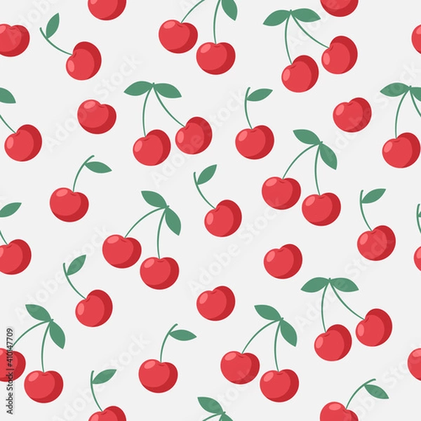 Fototapeta Seamless juicy red cherries pattern
