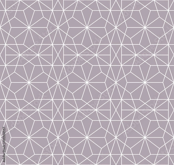 Fototapeta Repeating geometrical shapes line pattern in white outline. Contemporary vector illustration on a light brown-grey background.