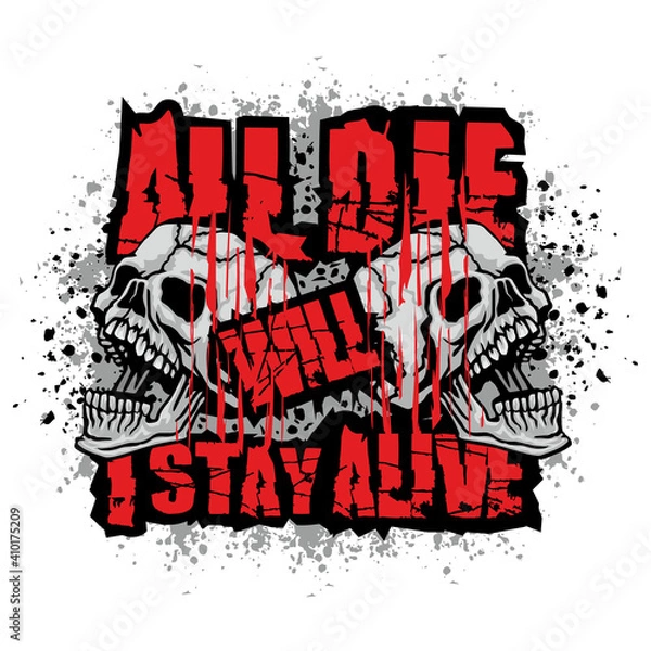 Fototapeta aggressive emblem with skull,grunge vintage design t shirts