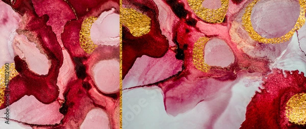 Fototapeta Golden Ocean Waves. Treasury of art. Luxurious ink bouquet nature. Very beautiful transparent creativity. Abstract artwork. Ink colors are amazingly bright, luminous, translucent, free-flowing.