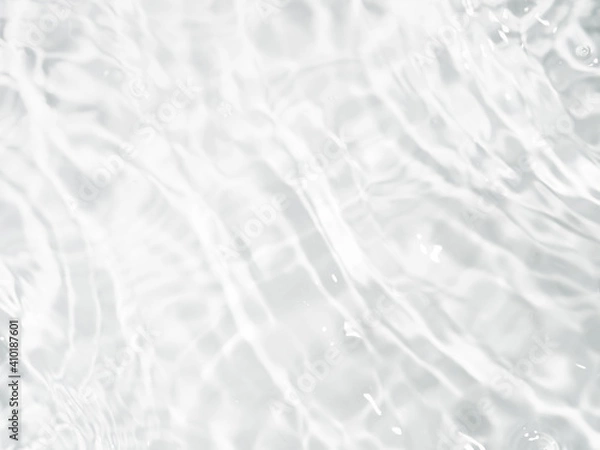 Obraz Ripple water texture on white background. Shadow of water on sunlight. Mockup for product, spa or travel background. Marble blue water surface as wallpaper background