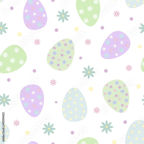 Fototapeta Easter holiday symbol colorful decorated eggs in pastel tones seamless pattern, flat style vector illustration for spring festive time decor, greeting cards, gift paper, banners, web design
