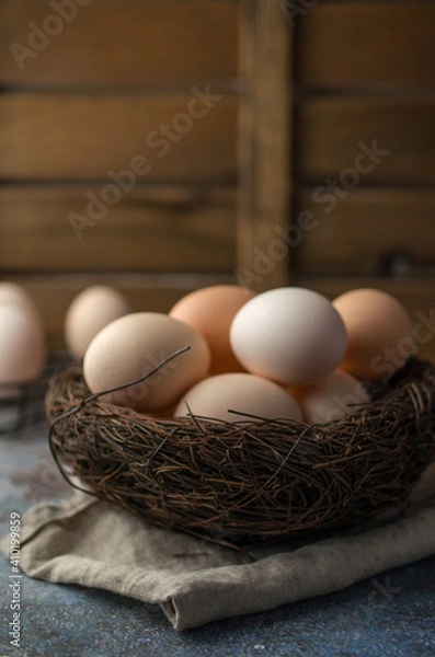 Obraz Organic eggs in the nest, easter