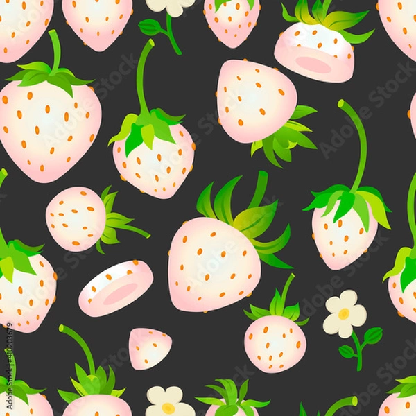 Obraz White strawberries on dark background seamless pattern