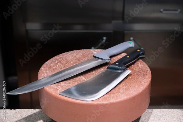 Obraz Butcher knives on the cutting board.