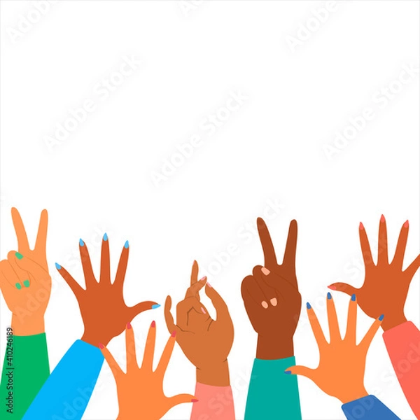 Fototapeta Set with hands of different nationalities.