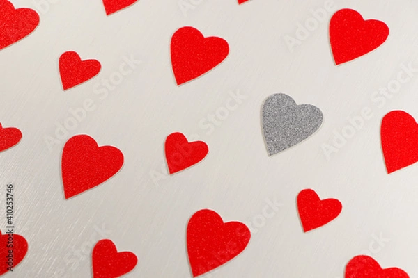 Fototapeta Silver Heart With Red Hearts Abstract On Textured White