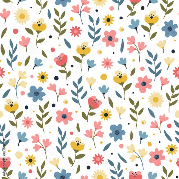 Fototapeta Seamless floral pattern on a white background. Spring background.