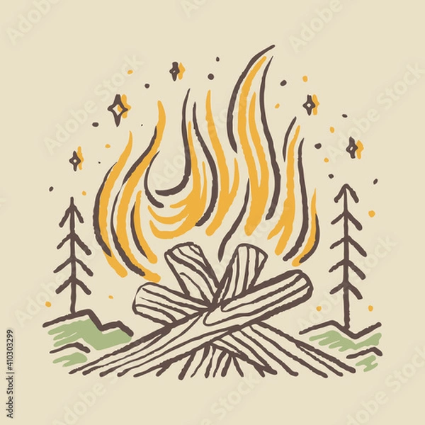Obraz Camping nature adventure wild line badge patch pin graphic illustration vector art t-shirt design