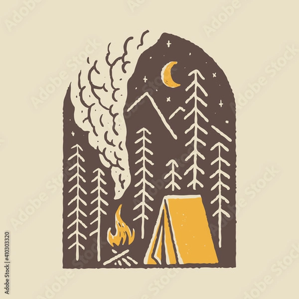 Obraz Camping nature adventure wild line badge patch pin graphic illustration vector art t-shirt design