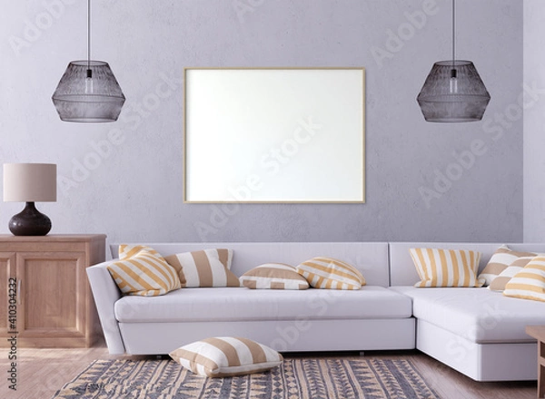Fototapeta mock up poster frame in interior background. 3D Illustration