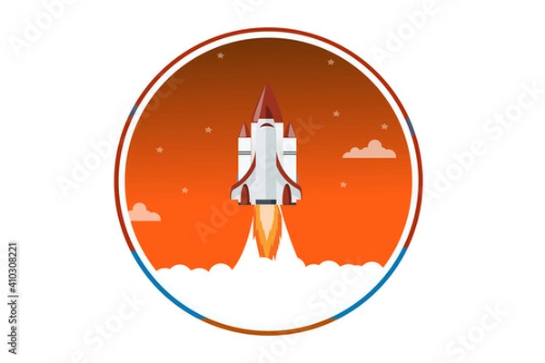 Fototapeta Logo Start Up. Rocket ship. Flat design modern vector and  a new innovation new design for future blue sky logo design.