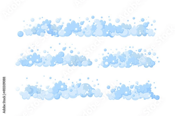 Fototapeta Foam made of soap or suds. Horizontal dividers of suds and bubbles. Vector illustration in cartoon style