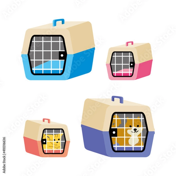 Fototapeta ケージに入った犬と猫のイラスト