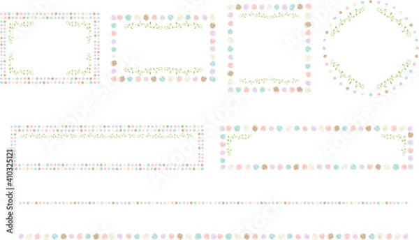 Fototapeta 手描き葉っぱ　水彩ドット　フレームセット